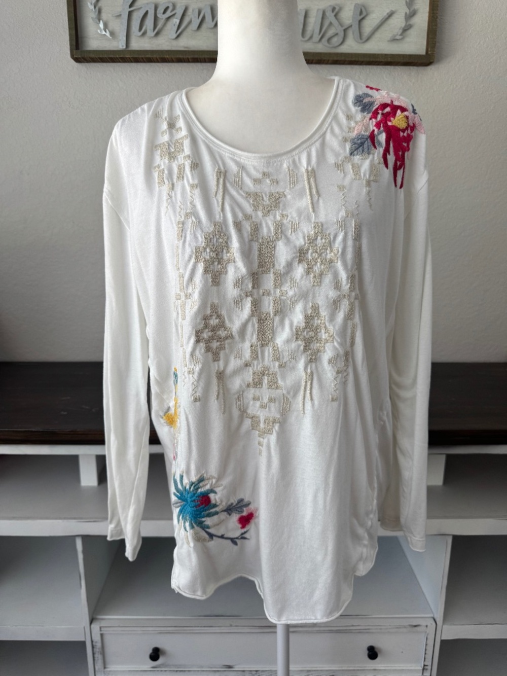 Johnny‎ Was Embroidered Long Sleeve Top Boho Women's Size S O